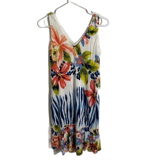 Tommy Bahama Tropical Floral Dress Sz XS V-neck Green Blue White Summer Resort - Picture 1 of 8